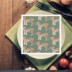 Serviette En Papier Motif sauvage des tigres d'aquarelle tropicale mod