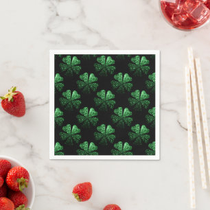 Serviette En Papier Motif Shamrock brillant vert foncé sur noir