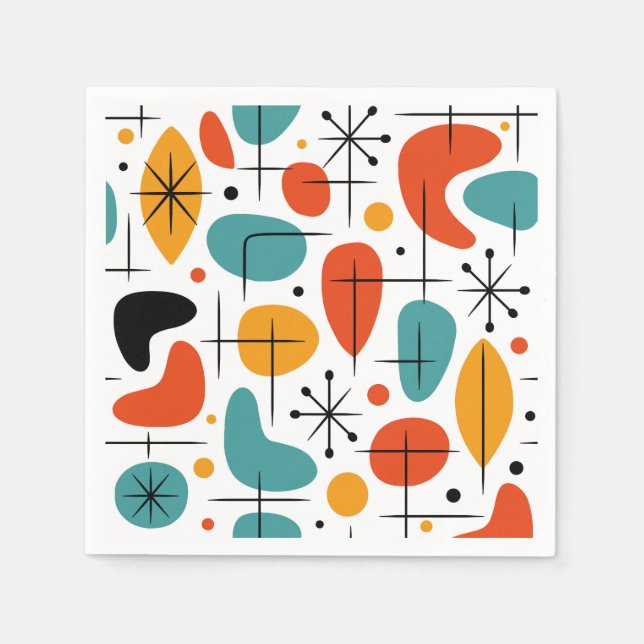 Serviette En Papier Motif Starburst moderne du milieu du siècle (Devant)