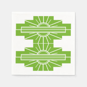 Serviette En Papier Motif Sunburst Art Déco en blanc et Napkin Lime