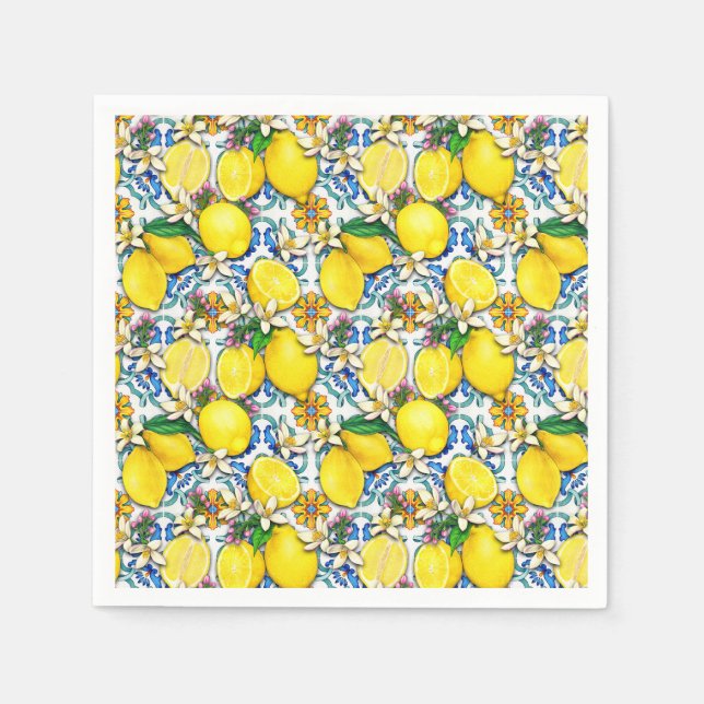 Serviette En Papier Motif traditionnel méditerranéen aux citrons (Devant)