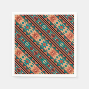 Serviette En Papier Motif Tribal Sud-Ouest Turquoise Terracotta