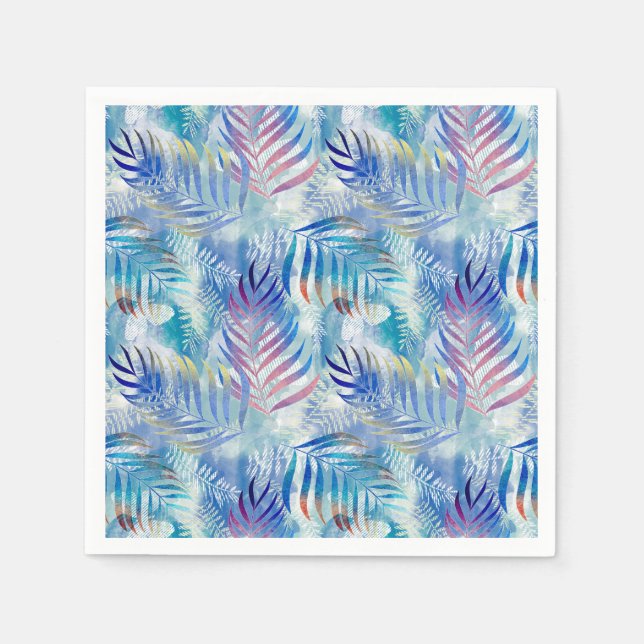 Serviette En Papier Motif tropicale colorée avec feuilles de palmiers. (Devant)