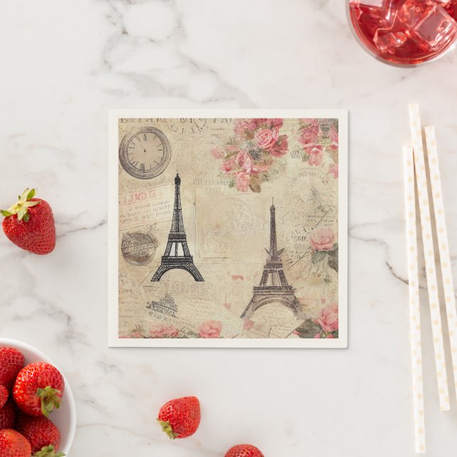 Serviette En Papier Motif Vintage Paris Oh-la-la (En situation)