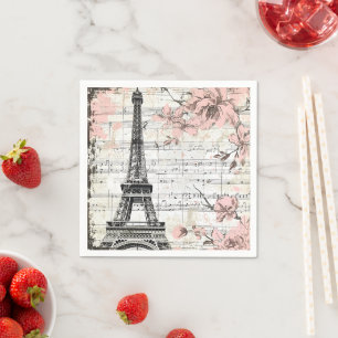 Serviette En Papier Motif vintage Pink Paris
