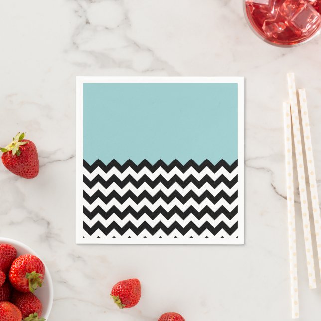 Serviette En Papier Motif Zigzag noir et blanc, Chevron, Bleu (En situation)