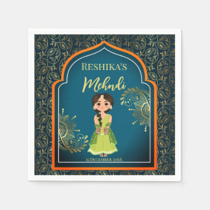 Serviette En Papier Motifs indiens Mehndi design turquoise vert