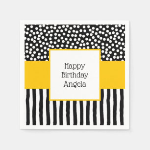 Serviette En Papier Motifs Whimsical noir et blanc avec Jaune