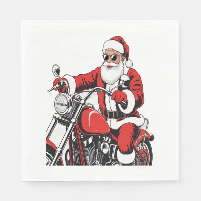 Serviette En Papier Moto à cheval père Noël (Devant)
