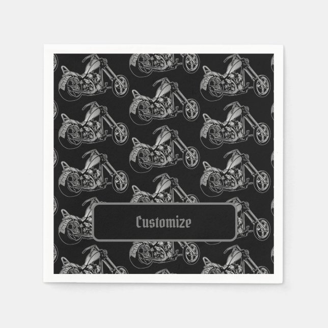 Serviette En Papier Moto Noir Et Argent (Devant)