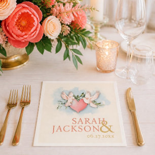 Serviette En Papier Mouchoir en papier mariage corail colombes romanti