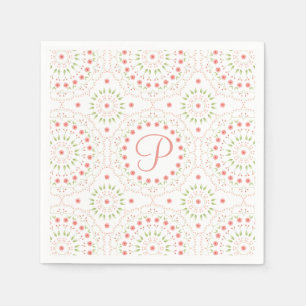Serviette En Papier Mouchoir initial en papier floral pêche