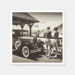 Serviette En Papier Mouchoirs en papier Scène de voiture vintage 1930