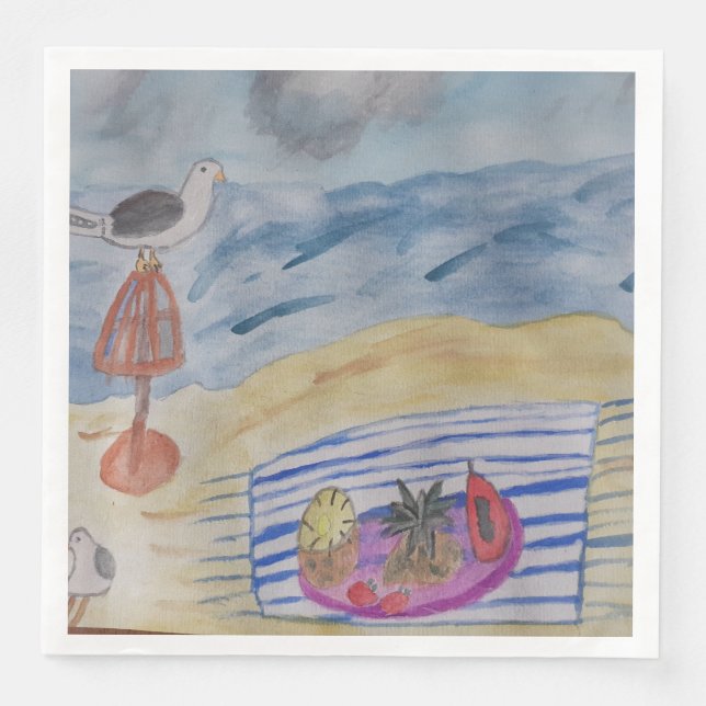 Serviette En Papier Mouettes sur la plage (Devant)