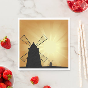 Serviette En Papier Moulins à vent au lever du soleil