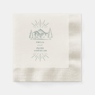 Serviette En Papier Mountain Line Art Emerald Mariage