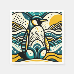 Serviette En Papier Moutarde Jaune Turquoise Pingouin Bleu Dans Les Va
