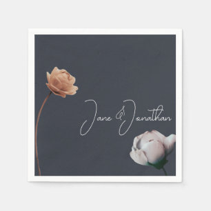 Serviette En Papier Mouteux bleu foncé fleur minimale