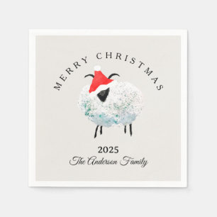 Serviette En Papier Mouton de Noël personnalisé rouge gris santa