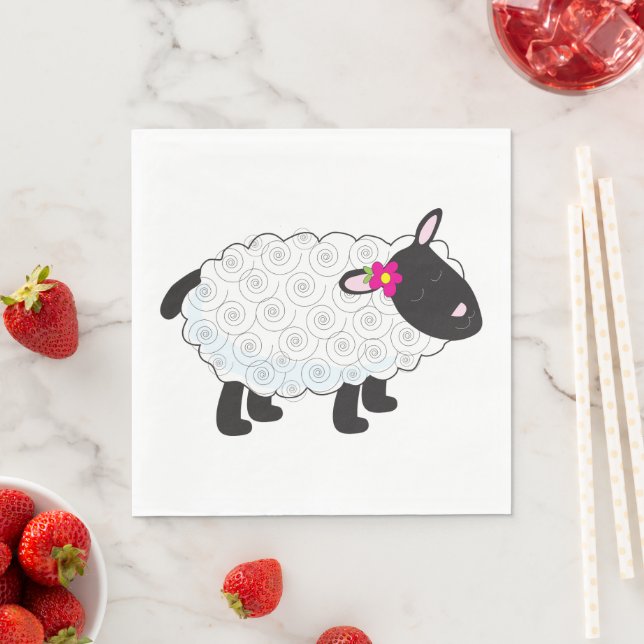 Serviette En Papier Mouton Noir Avec Laine Blanche (En situation)