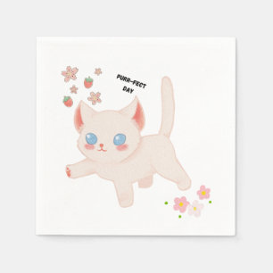 Serviette En Papier Mouvement Parfait Jour Rose Mignon Chat Fraise Pap