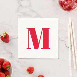 Serviette En Papier Moyenne monogramme rouge personnalisé lettre initi
