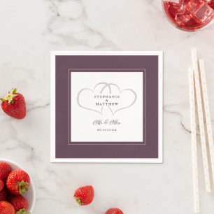Serviette En Papier Mr & Mrs Couple Purple Mariage Élégant Coeurs Chic