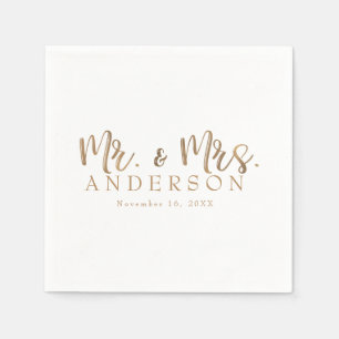 Serviette En Papier MR. & MRS. Gold Script Typographie Moderne Minimal
