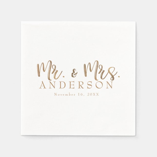 Serviette En Papier MR. & MRS. Gold Script Typographie Moderne Minimal (Devant)