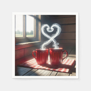 Serviette En Papier Mugs Rouges Avec Connexion Coeur Vapeur