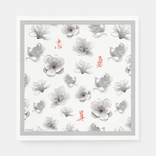 Serviette En Papier Mulan "Loyal Brave True" Fleur et Motif de l'espri