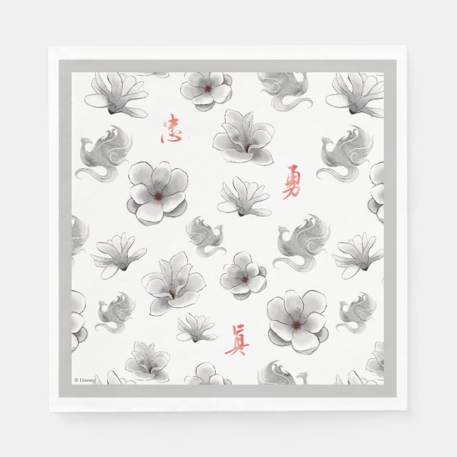 Serviette En Papier Mulan "Loyal Brave True" Fleur & Motif d'esprit (Devant)
