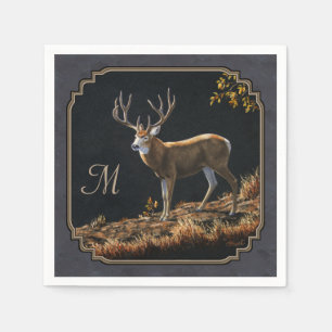 Serviette En Papier Mule Deer Buck Charcoal Gray Monogram