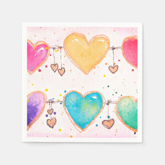 Serviette En Papier Multi Heart Watercolor Valentine Cocktail Napkin