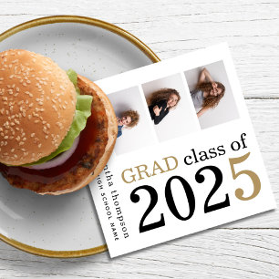Serviette En Papier Multi photo Black Gold Texte Blanc 2025 Graduation