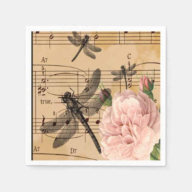 Serviette En Papier Musique Dragonfly Flower Napkins Party Decocupupag (Devant)