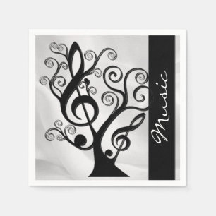 Serviette En Papier Musique noire et blanche Arbre Clé Arbre Napkins 2