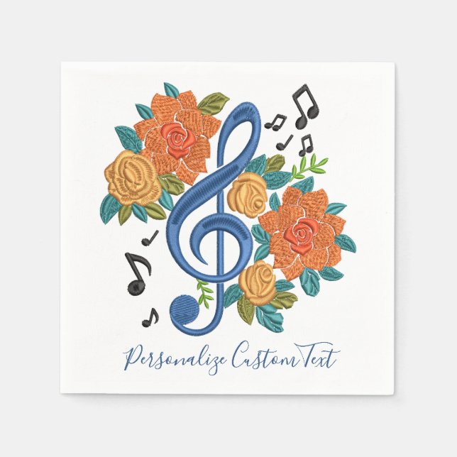 Serviette En Papier Musique Notes Fleurs Musicales Personnalisées (Devant)