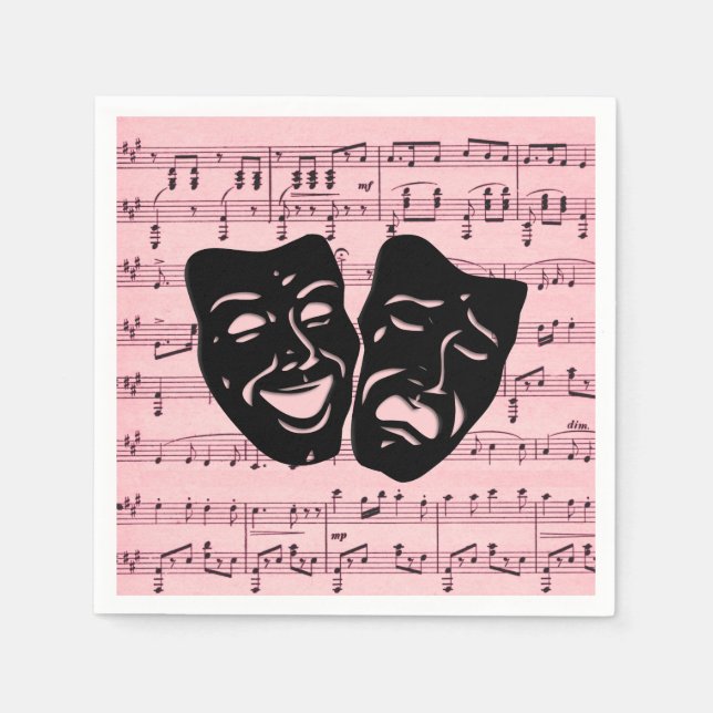 Serviette En Papier Musique rose et masques de théâtre (Devant)