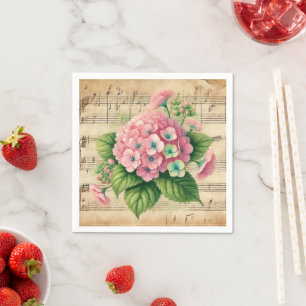 Serviette En Papier Musique vintage Pink & Green Hydrangea Decoupage