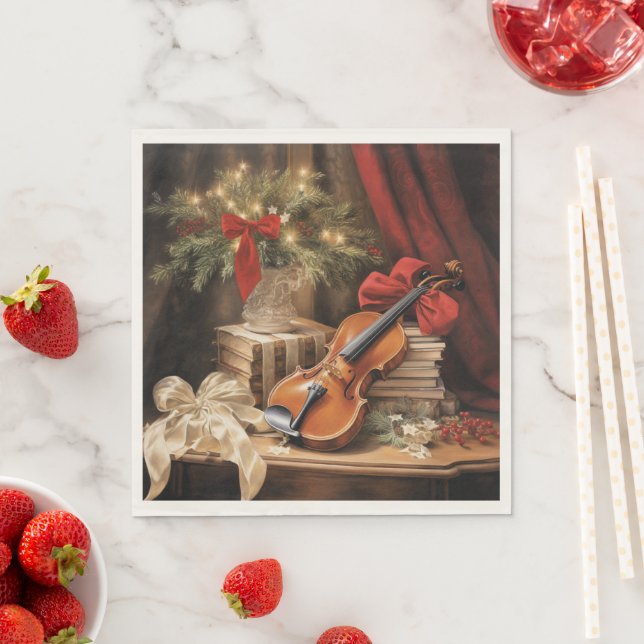 Serviette En Papier Musique violon de Noël (En situation)