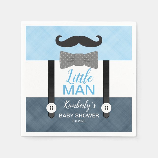 Serviette En Papier Mustache arc cravate bébé bleu marine garçon baby  (Devant)