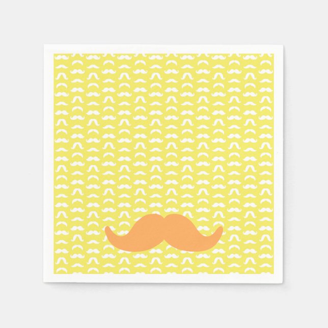Serviette En Papier Mustache Jaune Orange Hipster tendance Rétro amusa (Devant)