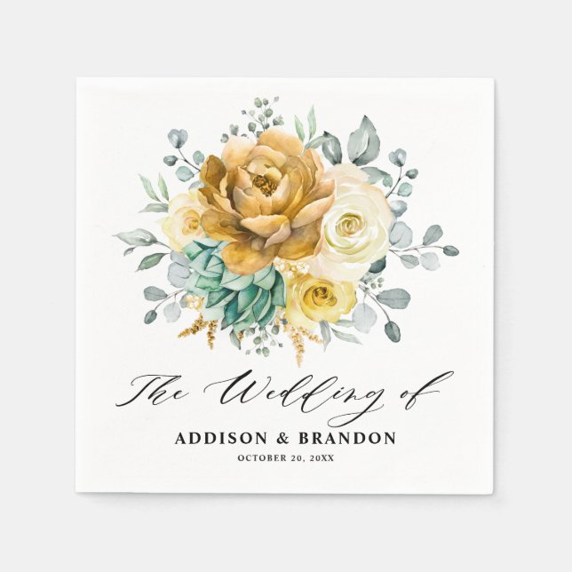 Serviette En Papier Mustard Jaune Floral Sage Vert Mariage moderne (Devant)