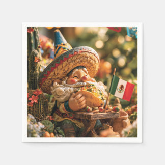 Serviette En Papier Nain Mexicain Portant Un Sombrero En Train De Mang