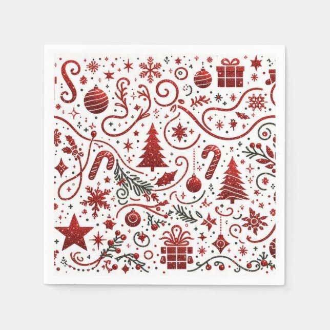 Serviette En Papier Napkin blanc rouge Noël (Devant)