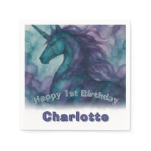 Napkin d'anniversaire de la licorne - Style Encre