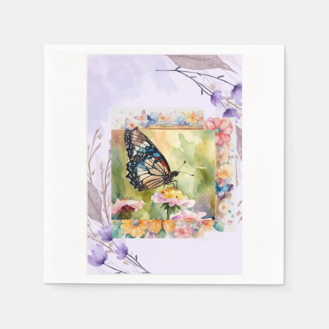 Serviette En Papier Napkin écru Baterfly (Devant)