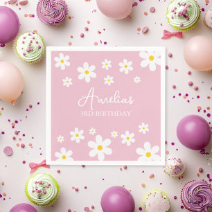 Serviette En Papier Napkin Floral Daisy Pink Party