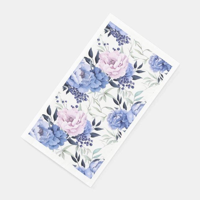 Serviette En Papier Napkin floral rose et bleu Peony (Coin)